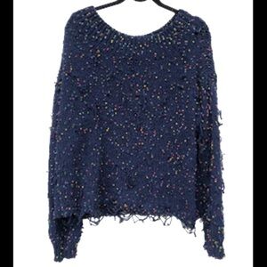 Aakaa rainbow confetti distressed navy chenille sweater L